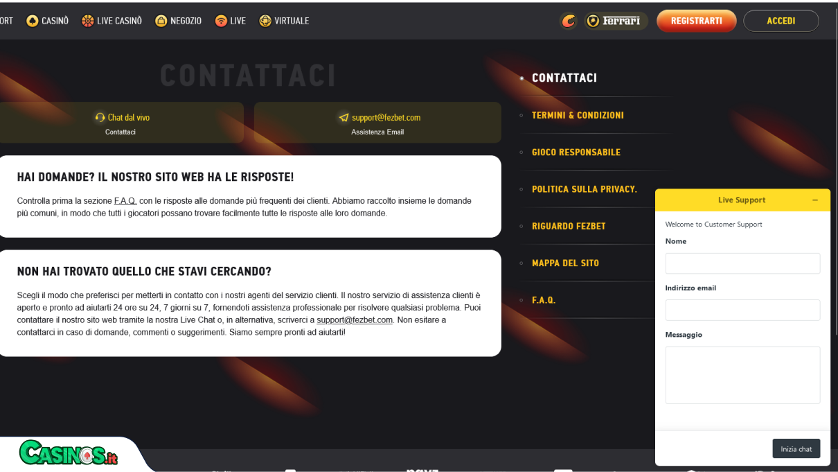 FezBet Casino Supporto