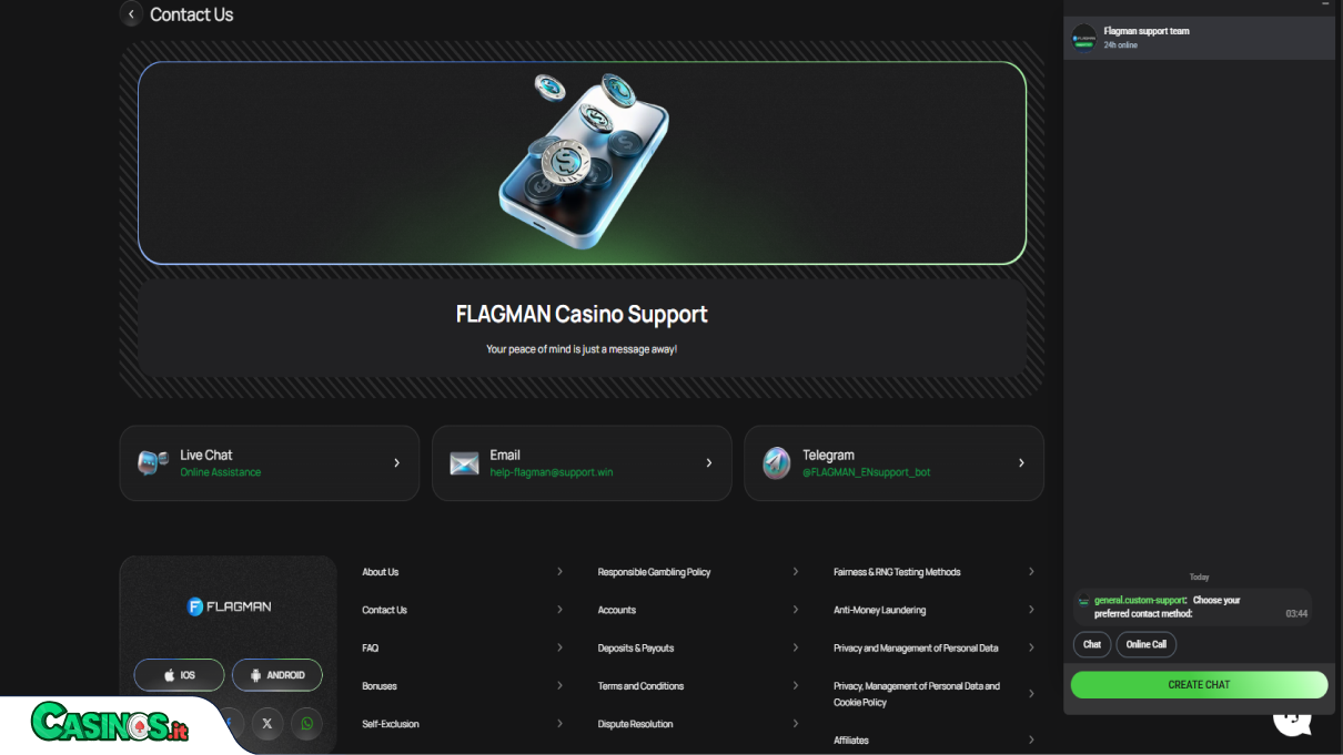 Flagman Casino Supporto