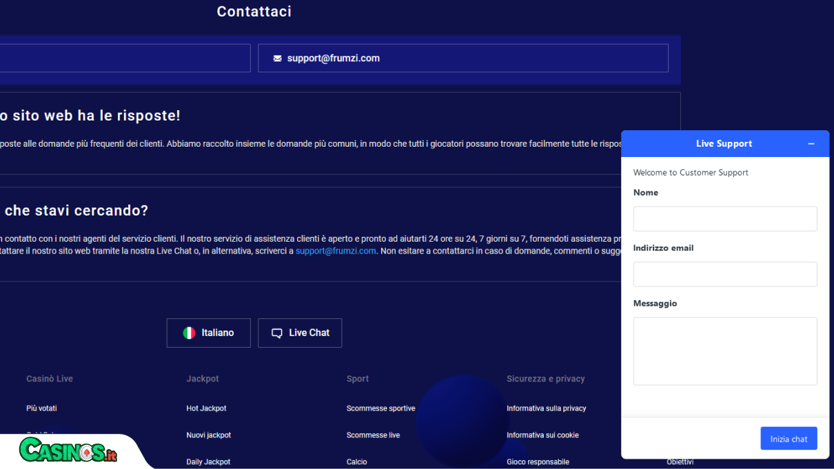Frumzi Casino Supporto