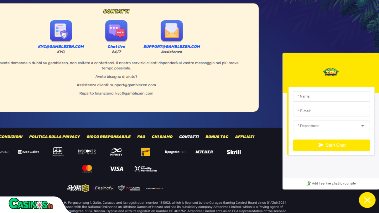 GambleZen Casino Supporto