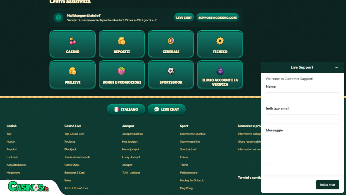 GoKong Casino Supporto