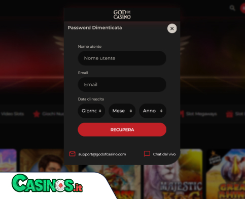 God of Casino Casino problema di accesso