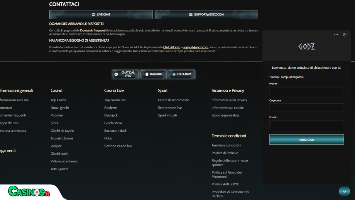 Godz Casino Supporto