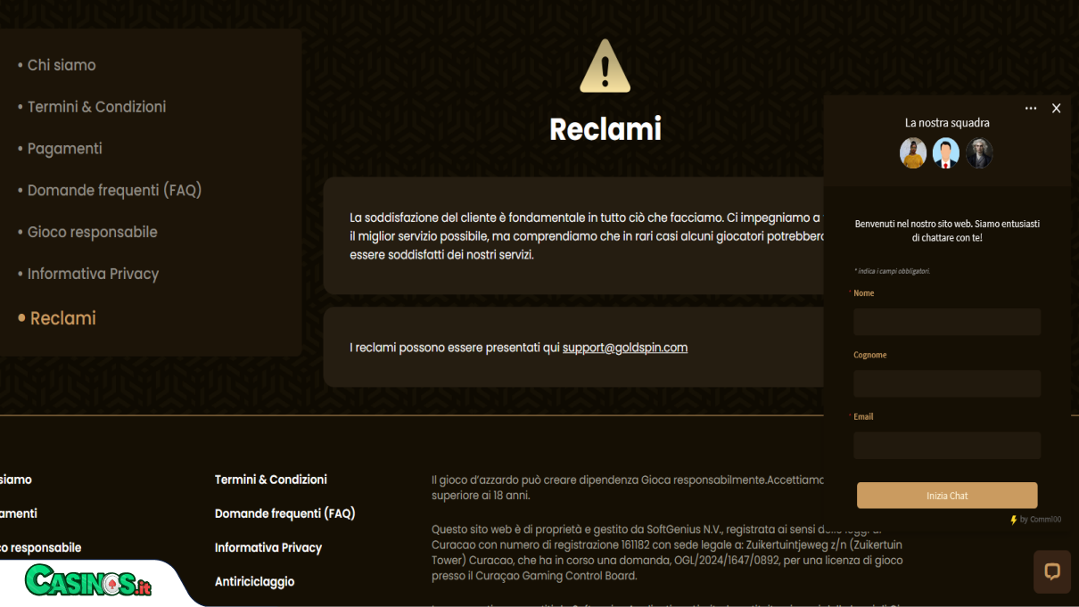 GoldSpin Casino Supporto