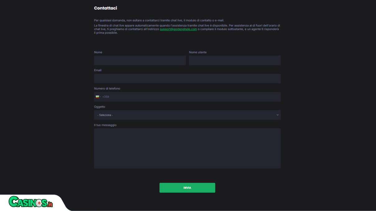 GoldenPlay Casino Supporto