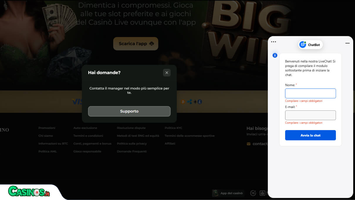 Goldzino Casino Supporto