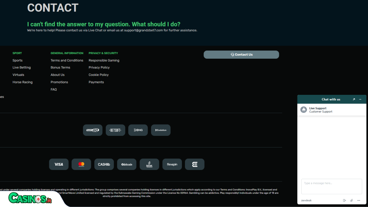 Grandz Bet Casino Supporto
