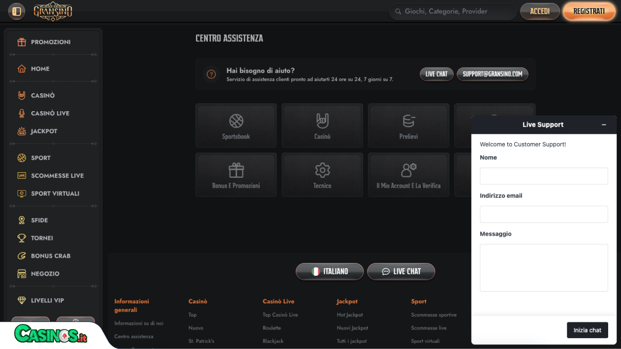 Gransino Casino Supporto