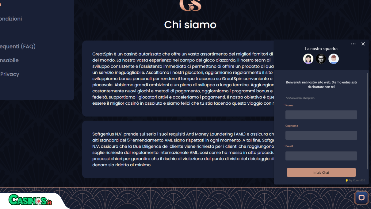 GreatSpin Casino Supporto