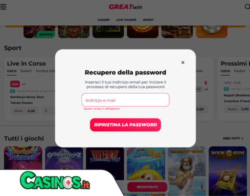 GreatWin Casino problema di accesso