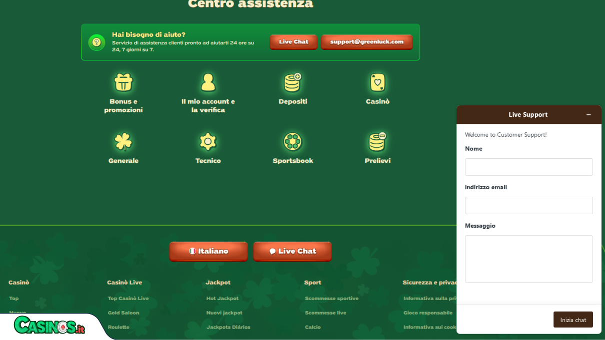 GreenLuck Casino Supporto