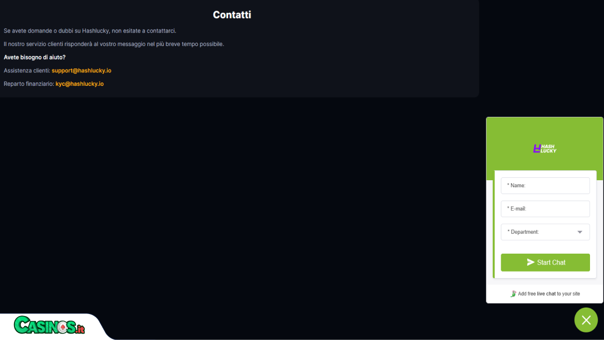 Hash Lucky Casino Supporto