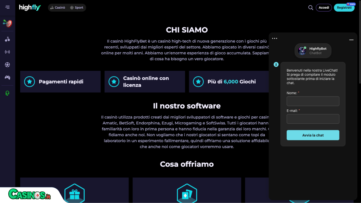 HighFly Bet Casino Supporto