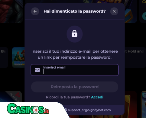 HighFly Bet Casino problema di accesso