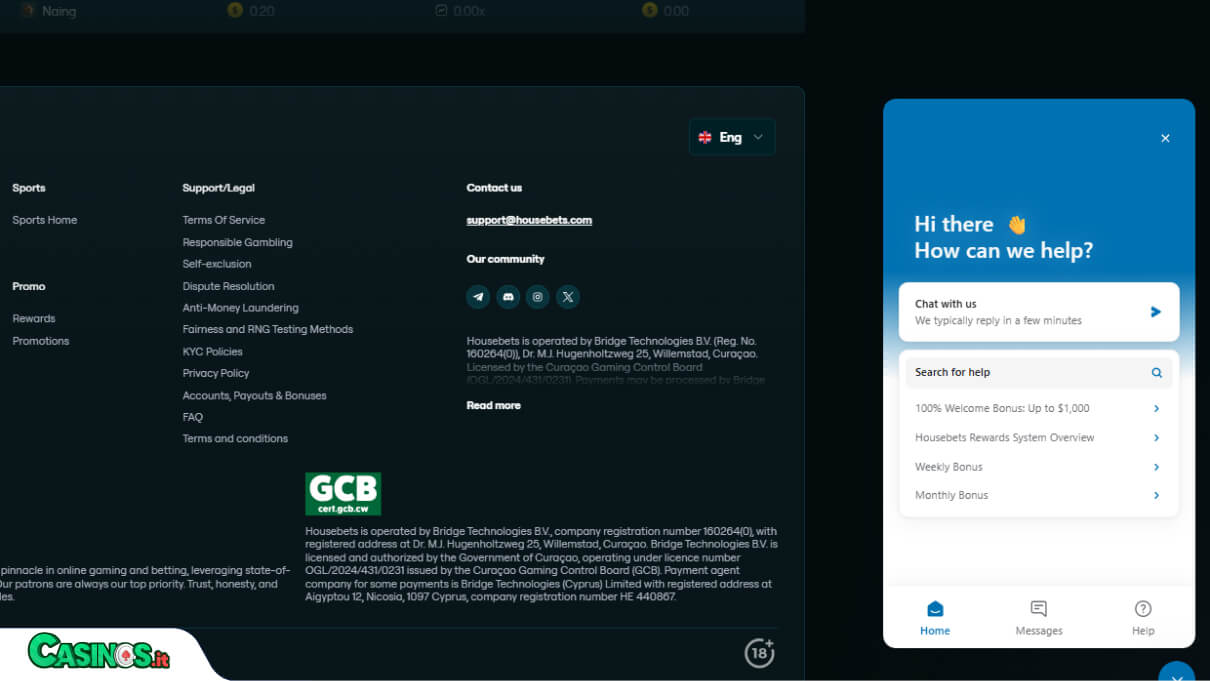 HouseBets Casino Supporto