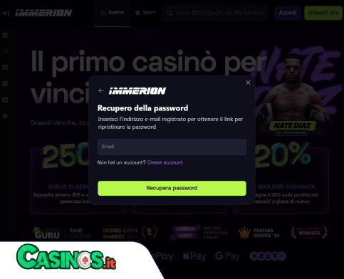 Immerion Casino problema di accesso