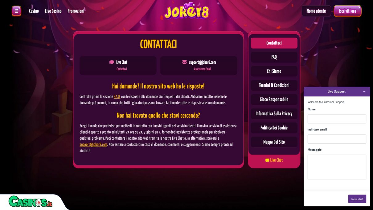 Joker8 Casino Supporto