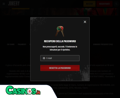 Jokery Casino problema di accesso