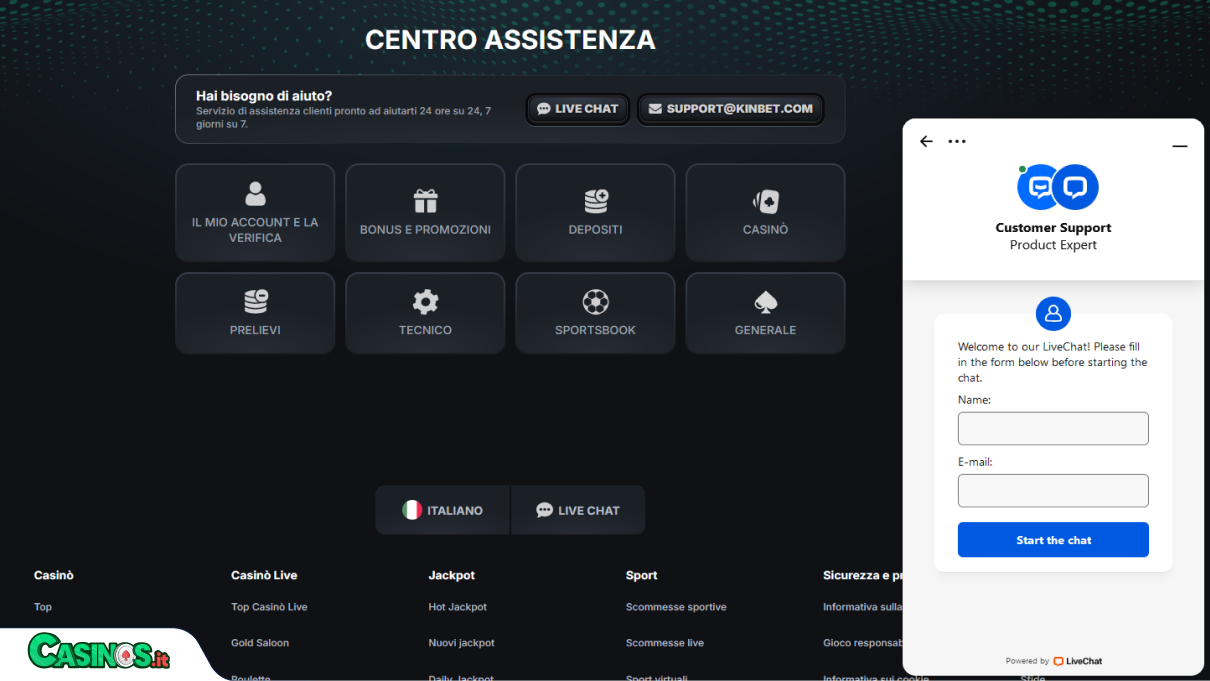 KinBet Casino Supporto