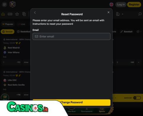 Kingia Casino problema di accesso