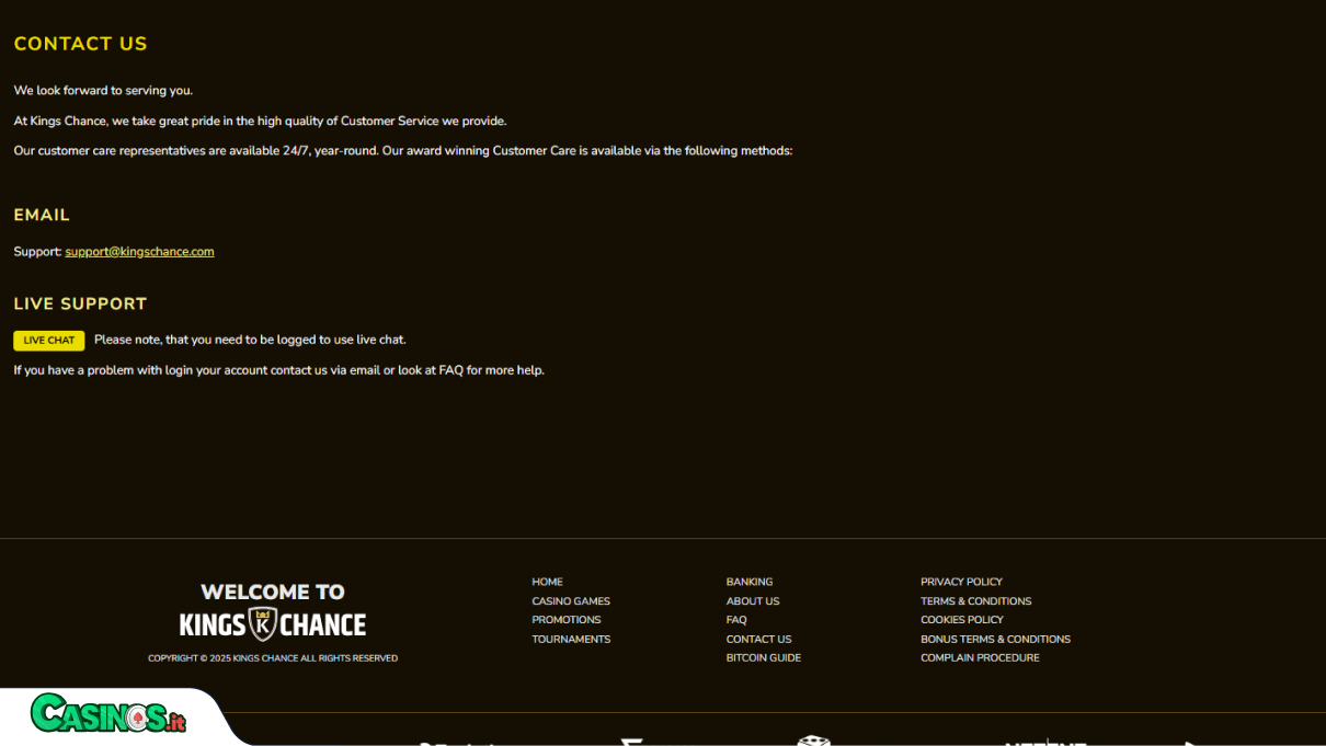 Kings Chance Casino Supporto