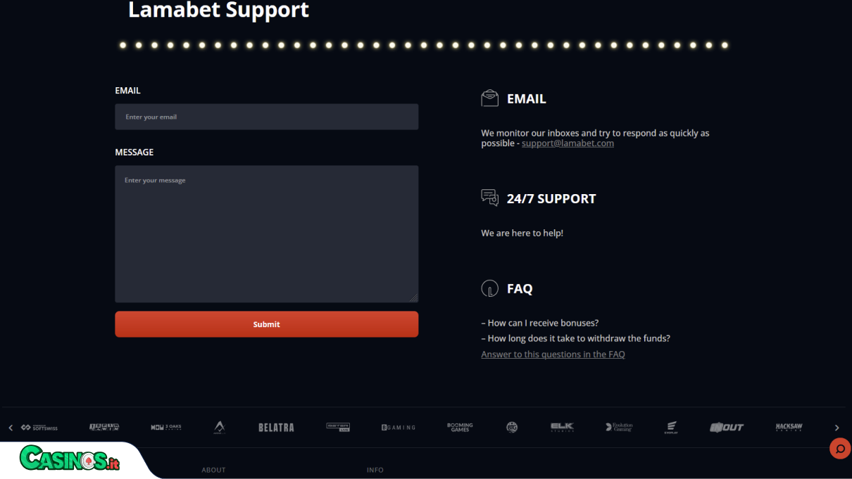 LamaBet Casino Supporto