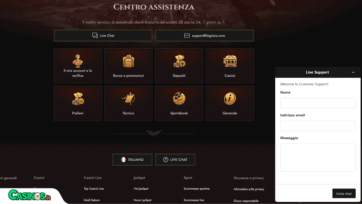 Legiano Casino Supporto
