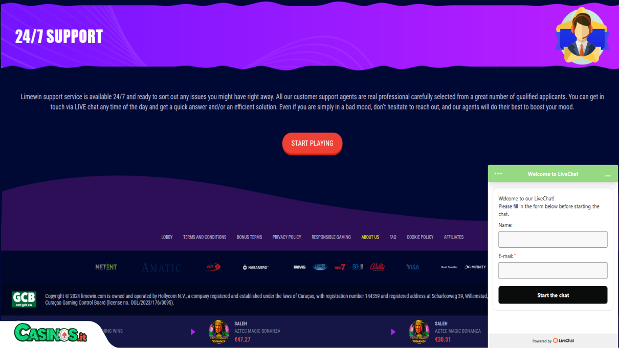 Limewin Casino Supporto