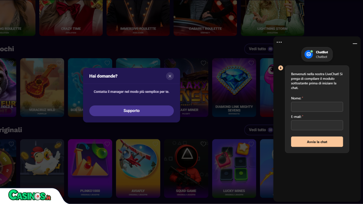 Liraspin Casino Supporto