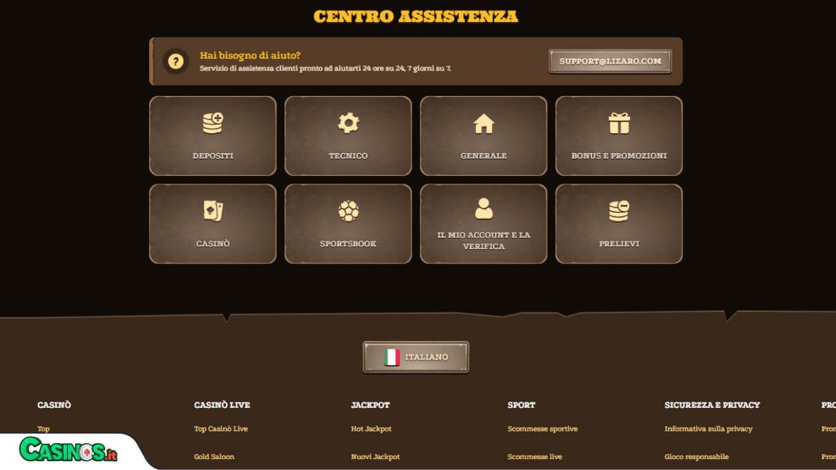 Lizaro Casino Supporto