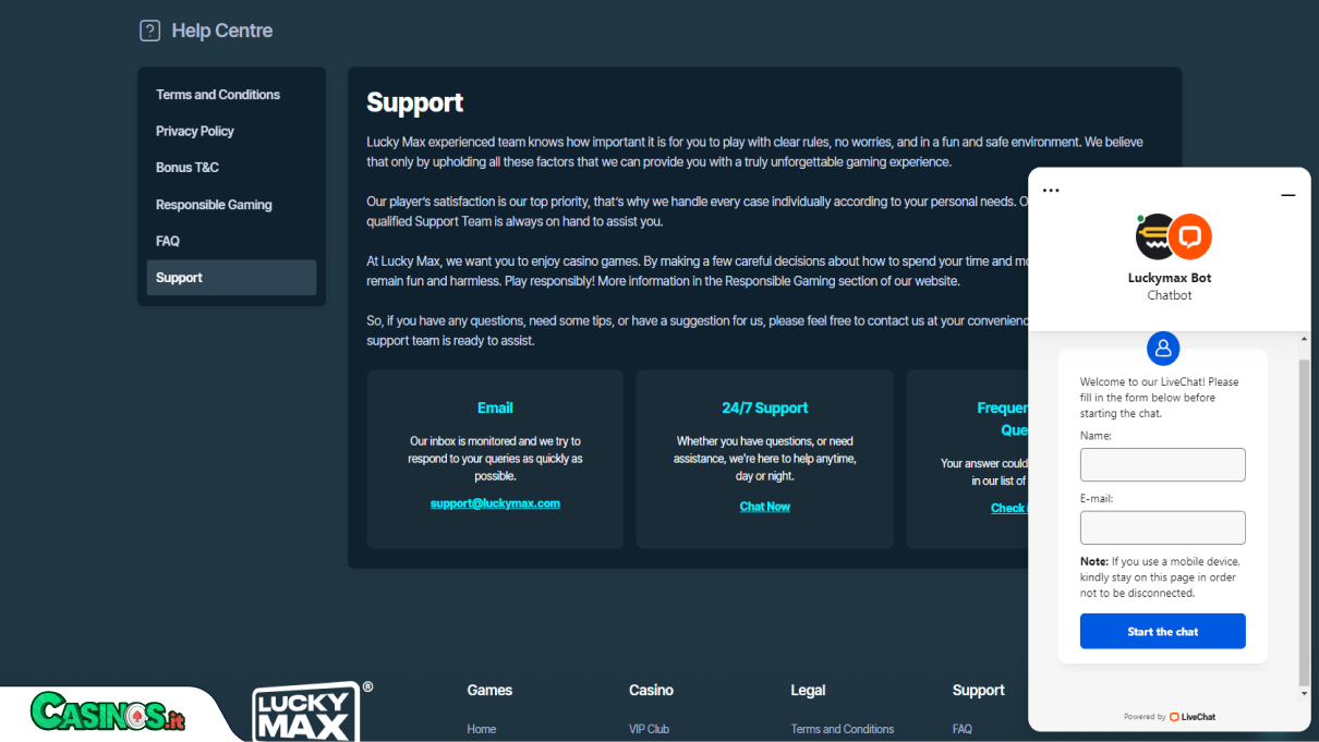 Lucky Max Casino Supporto