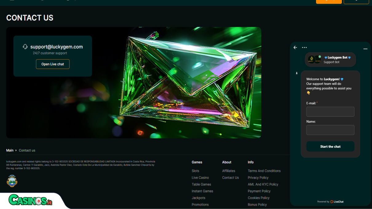 Luckygem Casino Supporto