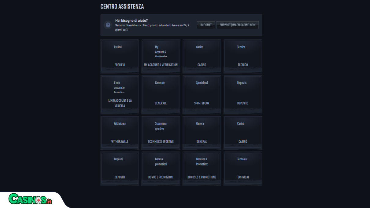 Mafia Casino Supporto