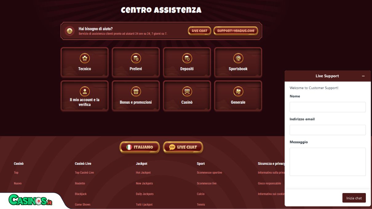 Magius Casino Supporto
