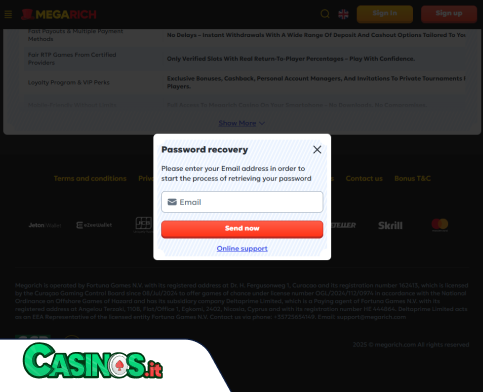 MegaRich Casino problema di accesso
