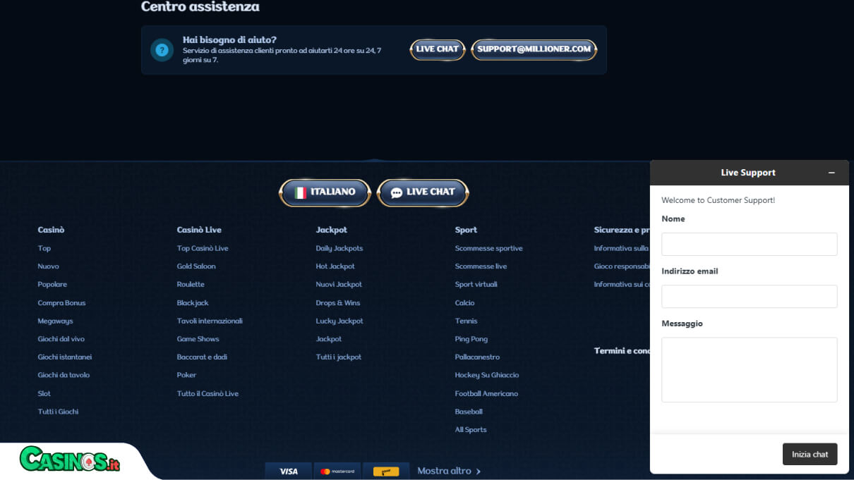 Millioner Casino Supporto
