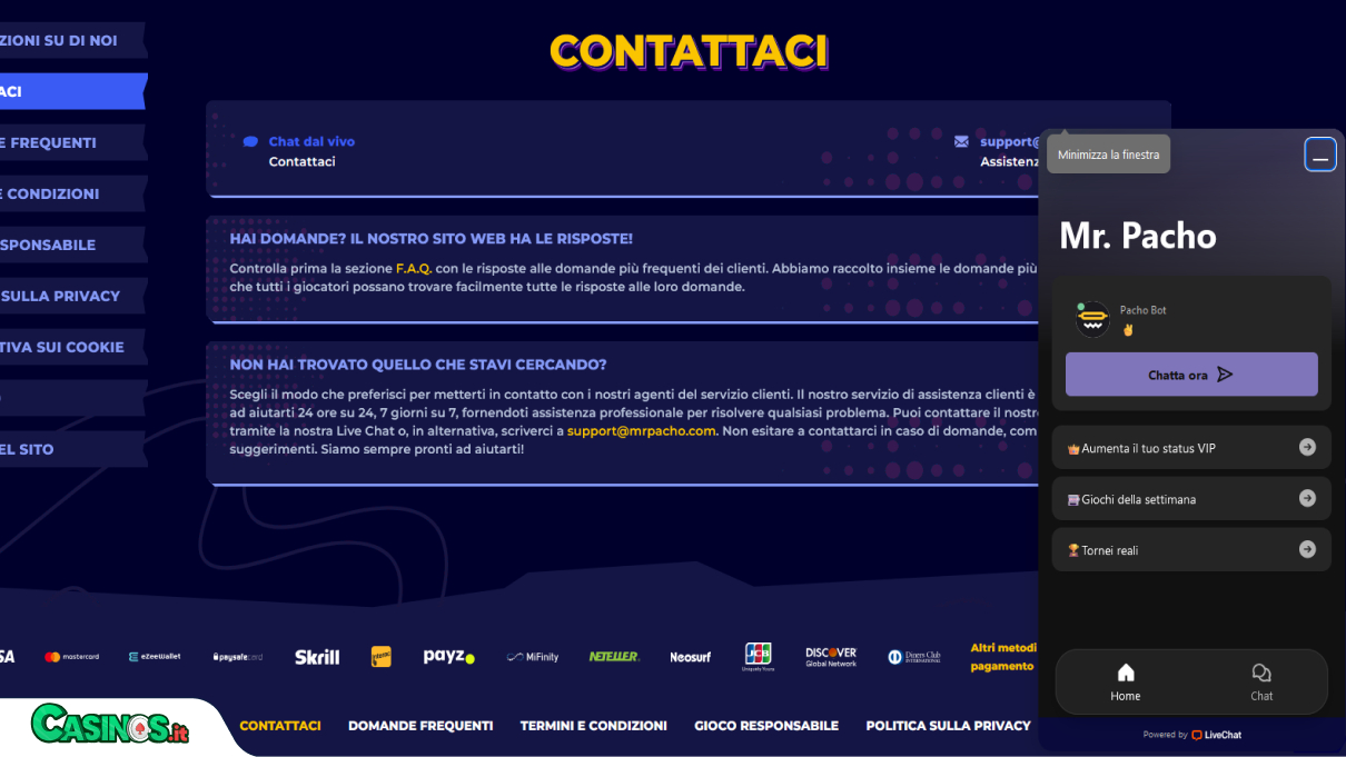 MrPacho Casino Supporto