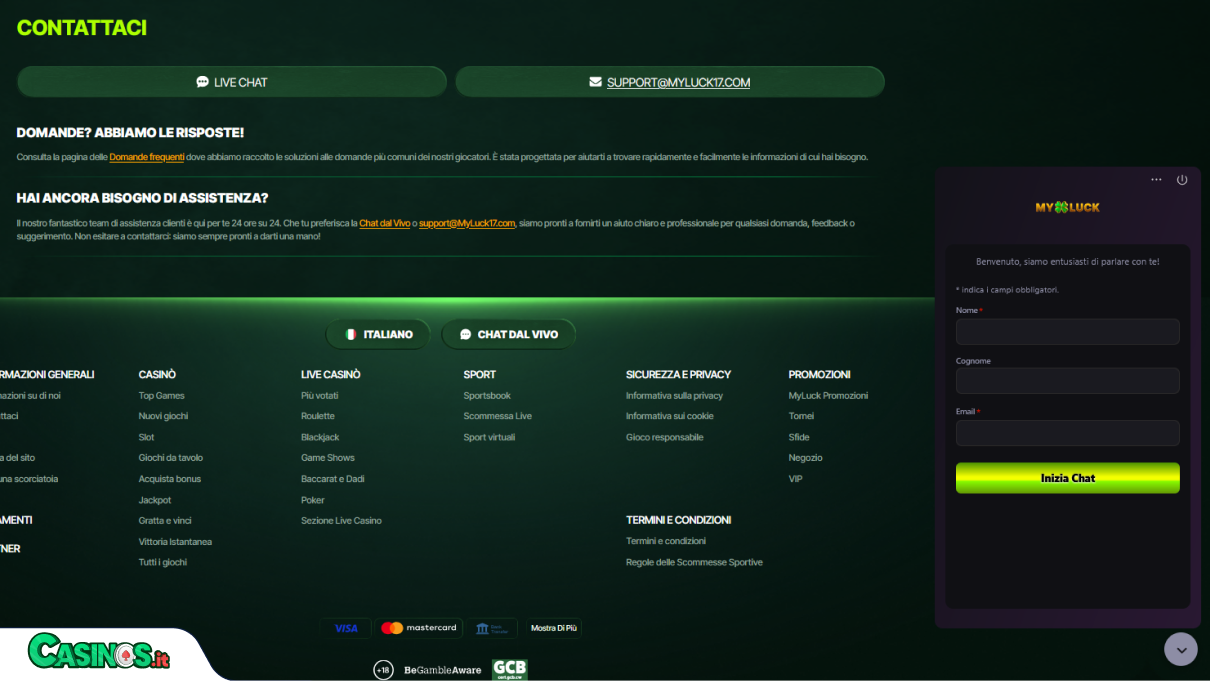 MyLuck Casino Supporto