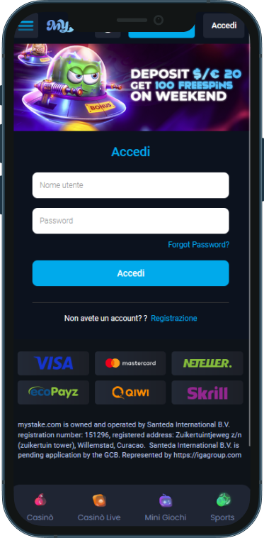 MyStake Casino Accesso