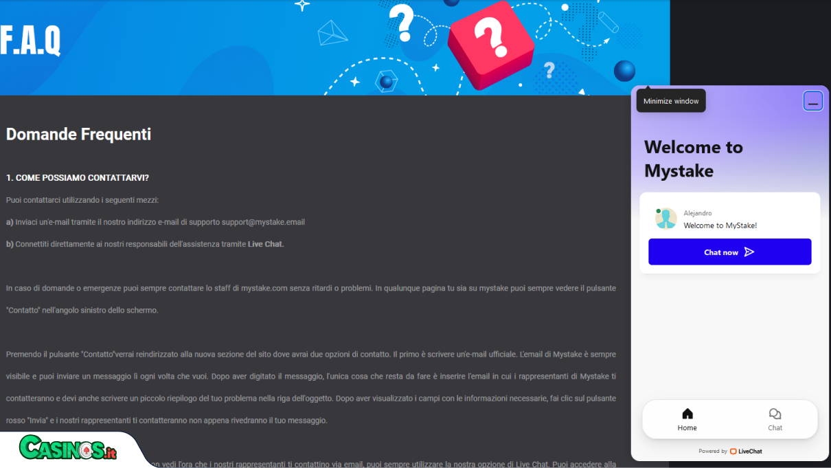 MyStake Casino Supporto
