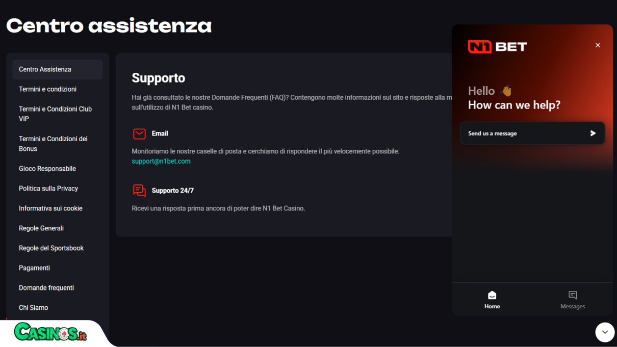 N1 Bet Casino Supporto