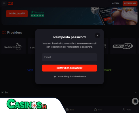 N1 Bet Casino problema di accesso