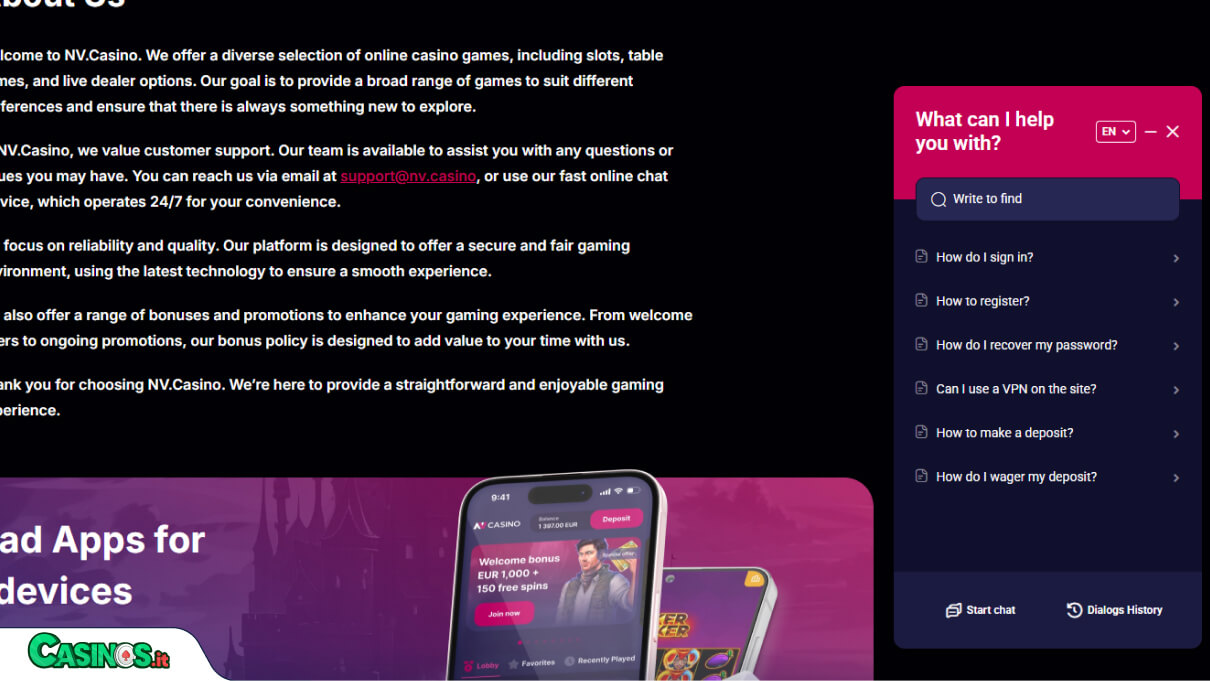 NV Casino Supporto