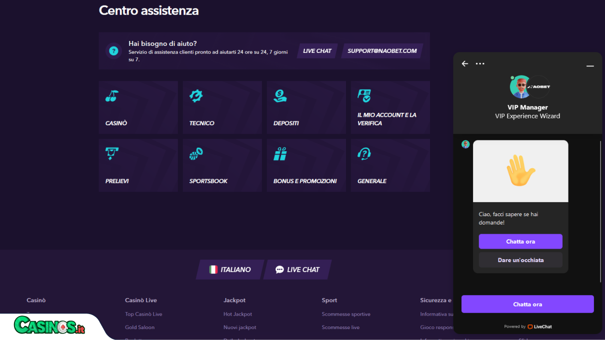 NaoBet Casino Supporto