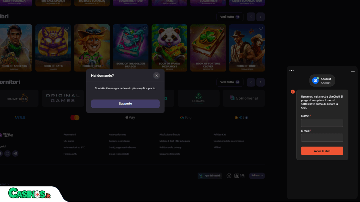 NeedForSlots Casino Supporto