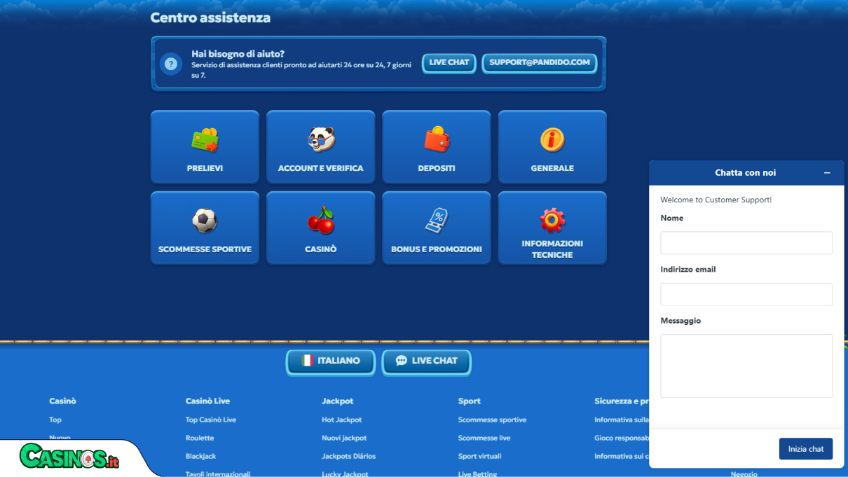 Pandido Casino Supporto
