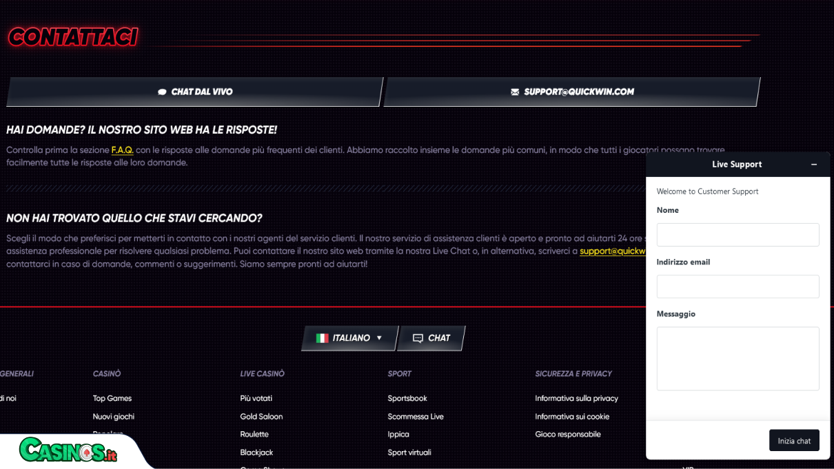QuickWin Casino Supporto