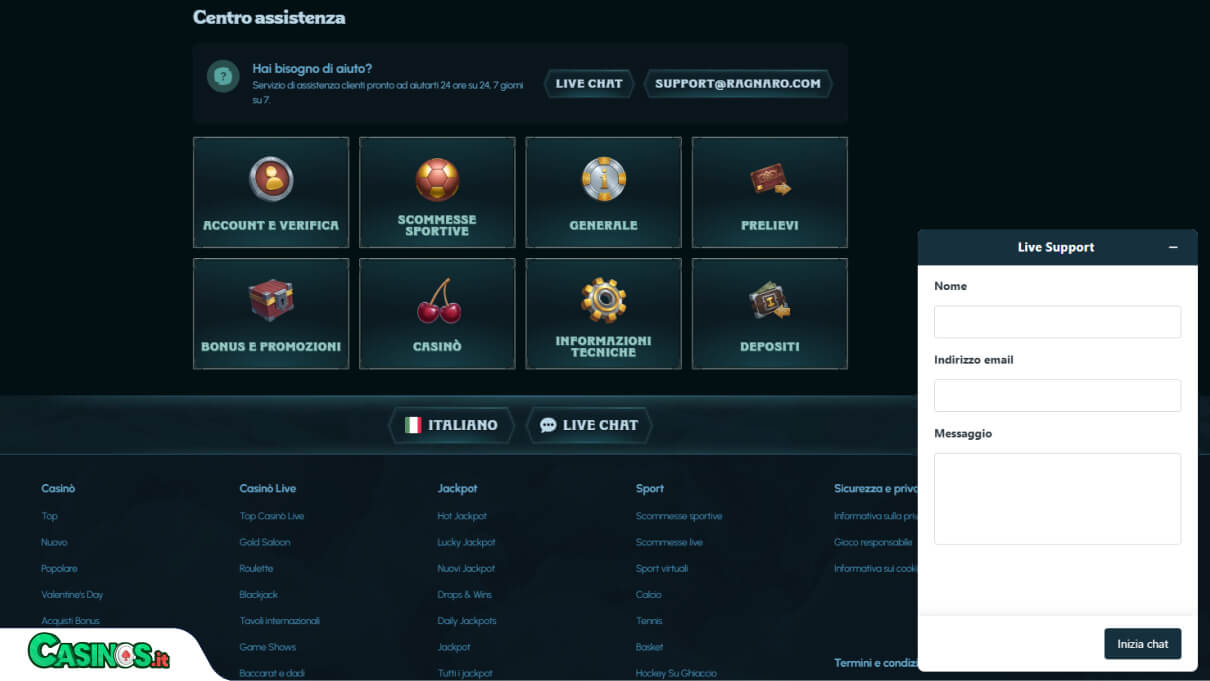 Ragnaro Casino Supporto