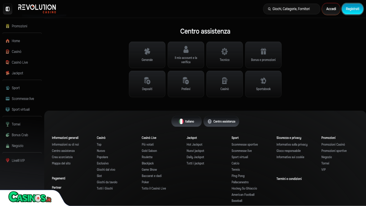 Revolution Casino Supporto