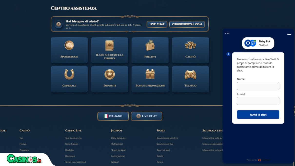 Rich Royal Casino Supporto